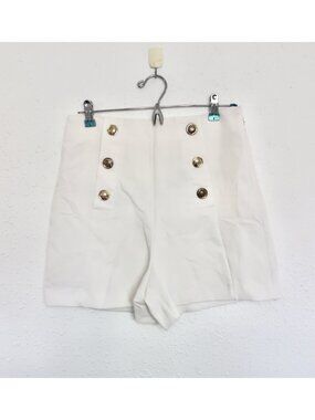 Zara White High Waisted Shorts With Gold Buttons